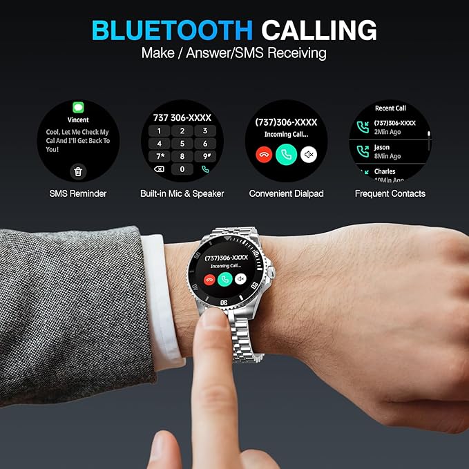 AI Smart Watch, DA GPT Waterproof Smartwatch, 1.19-inch AMOLED Display, 24/7 Heart Rate, Blood Oxygen, Blood Pressure, Sleep Monitor, 107 Sports Modes, Compatible Android and iOS Silver Black