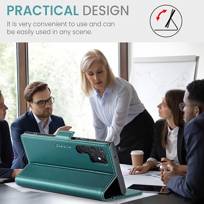 Case for Samsung Galaxy S23 Ultra Wallet Case, RFID Blocking PU Leather Flip Folio Cover Card Holder Kickstand Shockproof Phone Case Compatible with Samsung Galaxy S23 Ultra, Blue Green