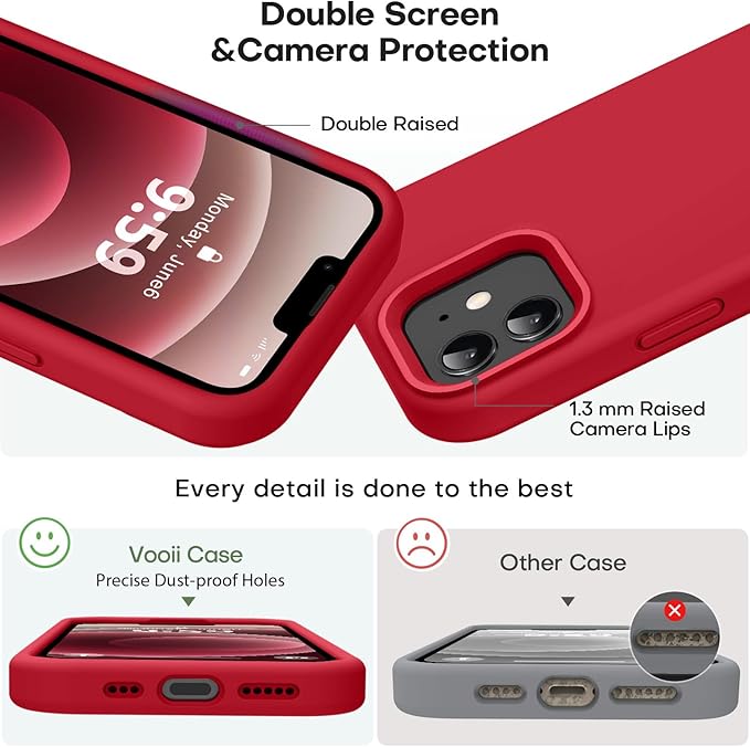 Vooii Compatible with iPhone 12 Case/iPhone 12 Pro Case, Liquid Silicone Upgrade [Soft Anti-Scratch Microfiber Lining] [Shockproof Drop Protection] Phone Case 6.1 inch - Red