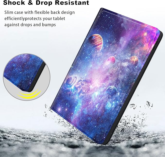 Slim Case for Samsung Galaxy Tab S10 FE / S9 FE 5G 10.9" & Tab S9 11", PU Leather Protective Cover, Multi-Angle Stand, Auto Sleep/Wake, Galaxy Planet