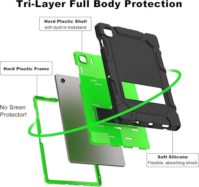 Rantice Galaxy Tab A8 10.5 Case with Kickstand, Hybrid Shockproof Rugged Cover for Samsung A8 Tablet Case 10.5 Inch (SM-X200/X205/X207), Black+Green