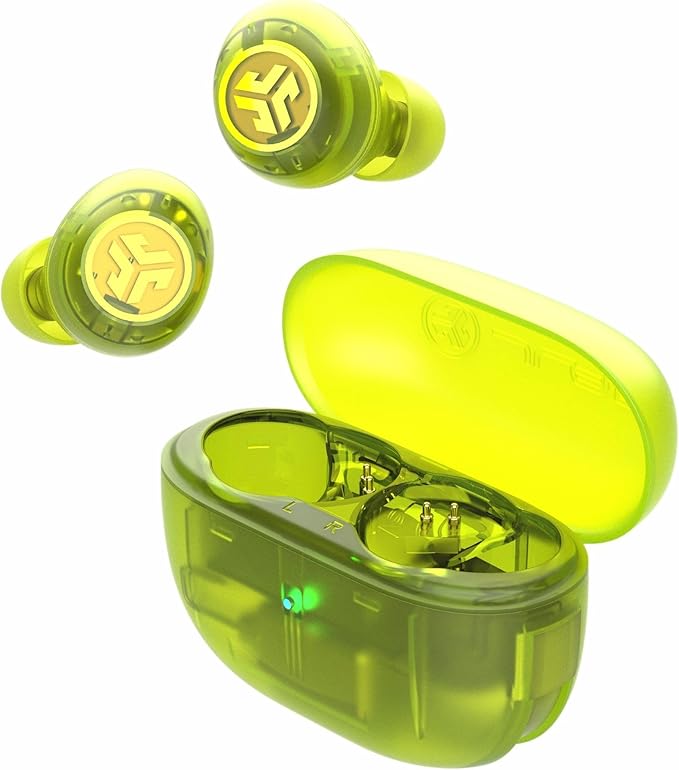 JLab Go Pop ANC True Wireless Earbuds & Charging Case, Transparent Neon Green, Active Noise Cancelling, 10mm Drivers, Dual Connect, Customize Your Sound with App, Be Aware Mode, MEMS Microphone