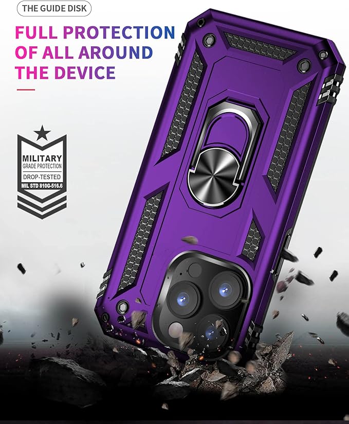 ADDIT Phone Case for iPhone 14 Pro Max Case,with Kickstand Ring,Adjustable Stand,Military Grade,Heavy Duty Protection,Shockproof,Anti-Fingerprint,Support Magnet Car Mount,Purple