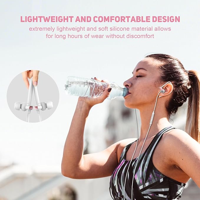 USB C Headphones with Microphone Wired USB C Earphones for Sports and Running Type C Earbuds Hooks Volume Control, Compatible with iPhone 16/15, Samsung, Google and Other Type C Phone, Rose Gold