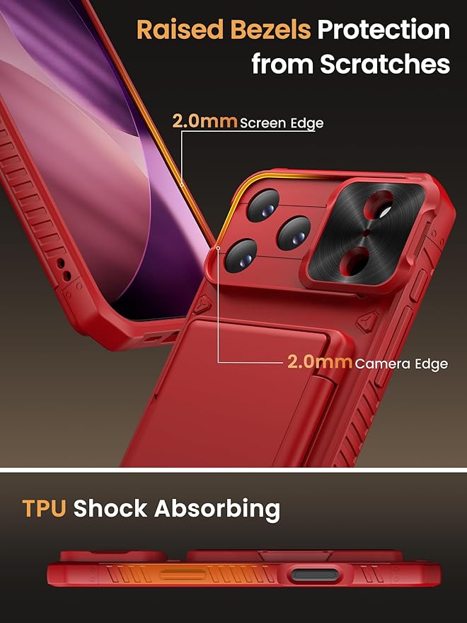 Vihibii for iPhone 17 Pro Wallet Case with Card Holder (4 Cards) [RFID Blocking] & Slide Camera Cover & Raised Edges Protect Screen, Shockproof Rugged Phone Cover Case for iPhone 17 Pro 6.3" 2025, Red