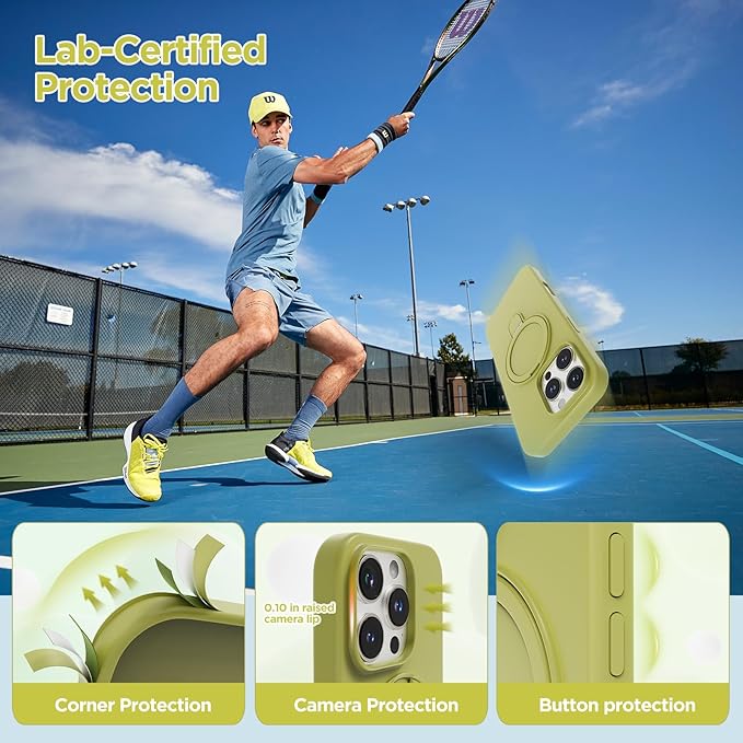 Magnetic Stand for iPhone16 Pro Max Case with Kickstand 【Lab-Certified Protection】【Not Yellowing】【Anti-Fingerprint】 Durable, Enhanced Grip, Slim，Green，iPhone 16 Pro Max 6.9"