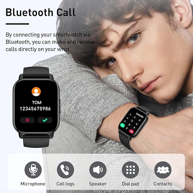 Smart Watch for Men Women, 1.85" HD Touchscreen Fitness Tracker with Bluetooth Calling, Fitness Watch with 24/7 Heart Rate/Sleep Monitor, 120+ Sports Modes, IP68 Waterproof Smartwatch for Android iOS