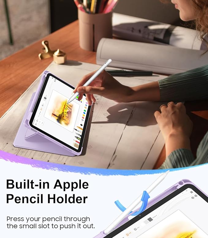 Fintie Vertical Stand Case for iPad (A16) 11th Generation 11 Inch (2025), iPad 10th Generation 10.9 Inch (2022), Multi-Angle Viewing Clear Cover with Pencil Holder, Magnetic Ultra-Stable, Purple