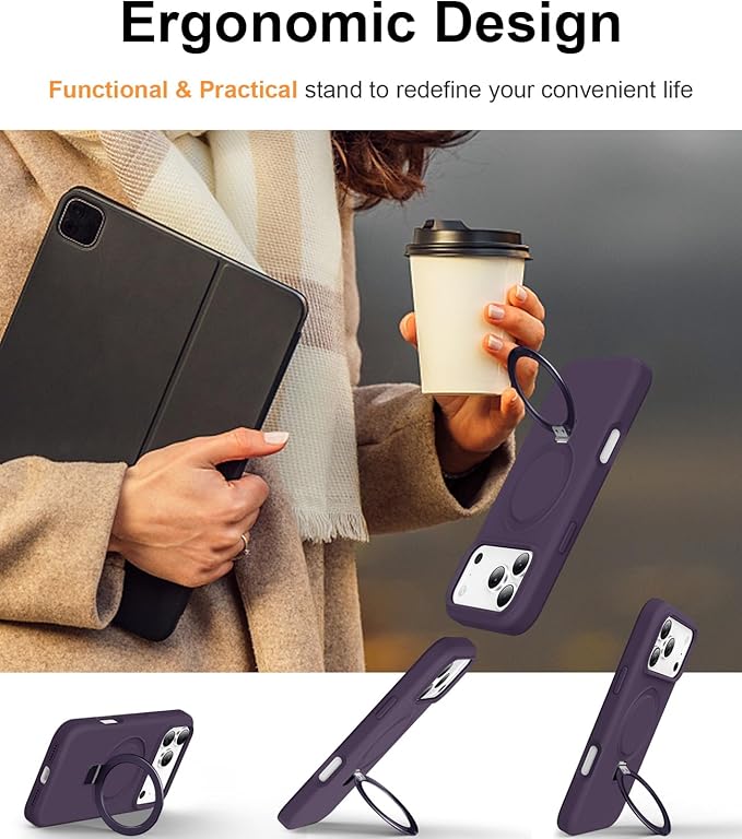 ZHK Liquid Silicone Designed for iPhone 17 Pro Max Case with Magnet Stand, [Precise Camera Lens Protection][Mil-Grade Drop Shockproof][Soft Anti-Scratch Microfiber Lining] Slim Fit Cover, Purple