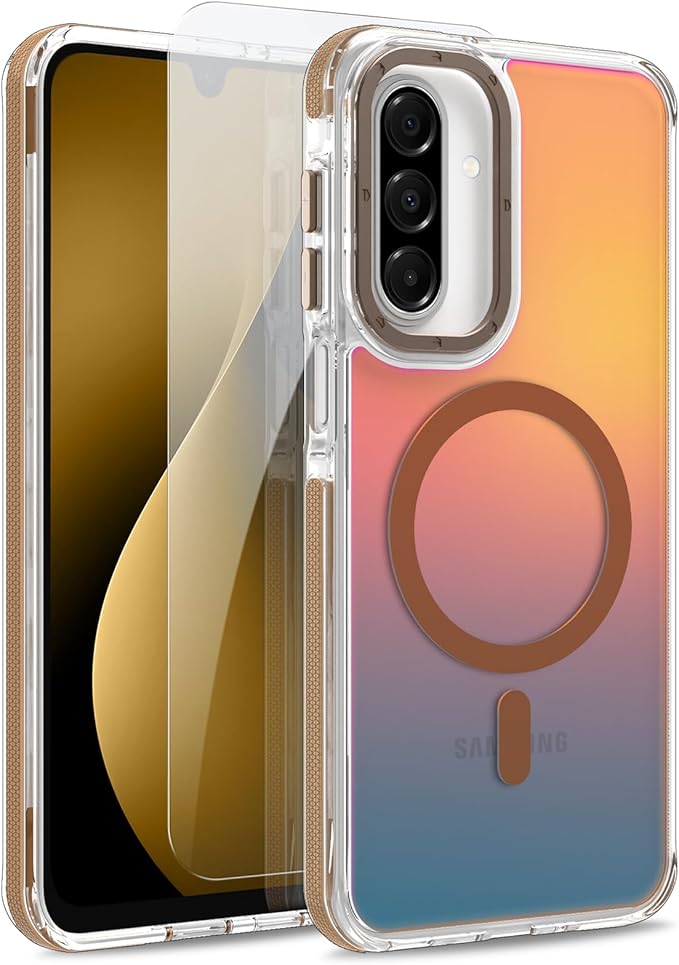 MOWIME Magnetic Case for Samsung Galaxy A17 5G [Compatible with Magsafe] [Cute Fashion Fluorescent Design] [1 Screen Protector] Slim Translucent Matte Case for Galaxy A17 5G 6.7", Desert