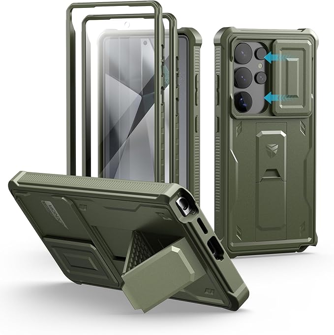 Dexnor for Samsung Galaxy S25 Ultra Case with Built-in Slide Camera Cover & Screen Protector & Kickstand, Heavy-Duty Shockproof Rugged Case Full-Body Bumper Cover for Galaxy S25 Ultra(2025),Army Green