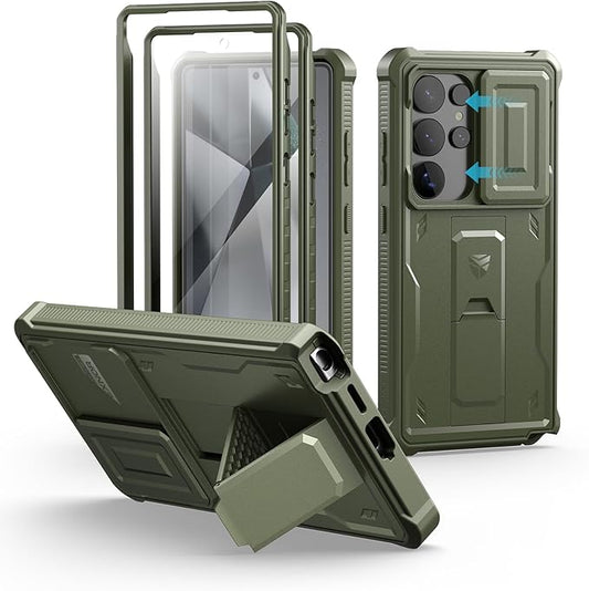 Dexnor for Samsung Galaxy S25 Ultra Case with Built-in Slide Camera Cover & Screen Protector & Kickstand, Heavy-Duty Shockproof Rugged Case Full-Body Bumper Cover for Galaxy S25 Ultra(2025),Army Green