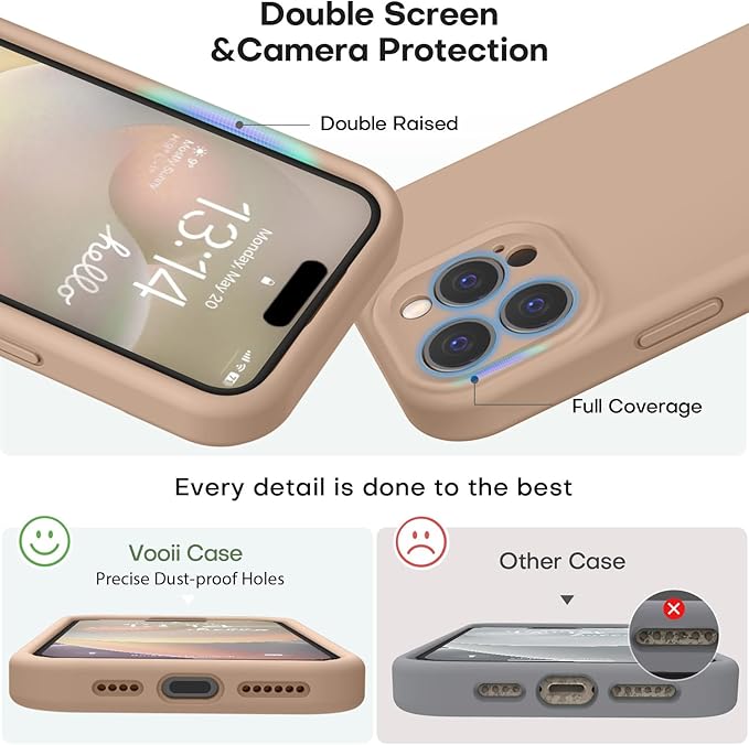 Vooii Compatible with iPhone 16 Pro Max Case, Liquid Silicone Upgrade [Camera Protection] [Soft Anti-Scratch Microfiber Lining] Shockproof Phone Case for iPhone 16 Pro Max 6.9 inch - Light Brown