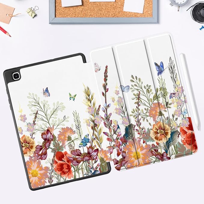 DONGKE Case for Samsung Galaxy Tab S6 Lite 10.4 Inch 2024/2022/2020, Trifold Stand + S Pen Holder + Auto Wake/Sleep + Soft TPU Protective Stand Back Cover, Floral