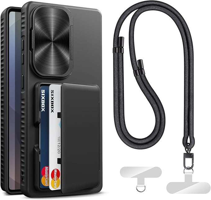 for Samsung Galaxy S25 Ultra Case Wallet with Stand & Phone Lanyard Crossbody (2X Phone Tabs) & Card Holder & Camera Cover, Military Grade Drop Protection Phone Case for S25 Ultra 6.9", Black