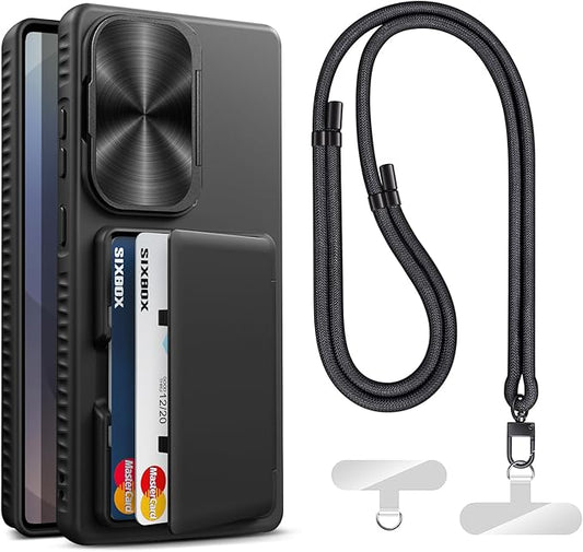 for Samsung Galaxy S25 Ultra Case Wallet with Stand & Phone Lanyard Crossbody (2X Phone Tabs) & Card Holder & Camera Cover, Military Grade Drop Protection Phone Case for S25 Ultra 6.9", Black