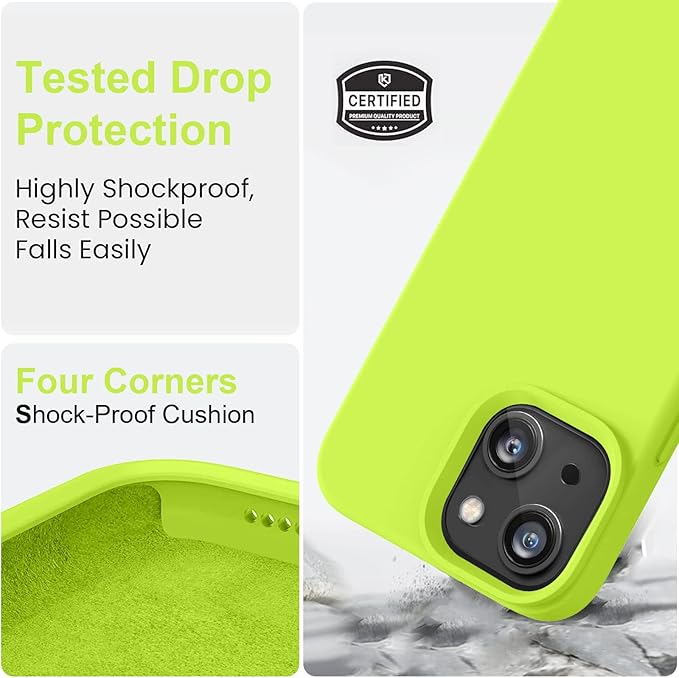 Vooii Compatible with iPhone 14 Case,[Silky Touch Premium Liquid Silicone] [Soft Anti-Scratch Microfiber Lining], Ultra Slim Shockproof Protective Case for iPhone 14 - Fluorescent Green