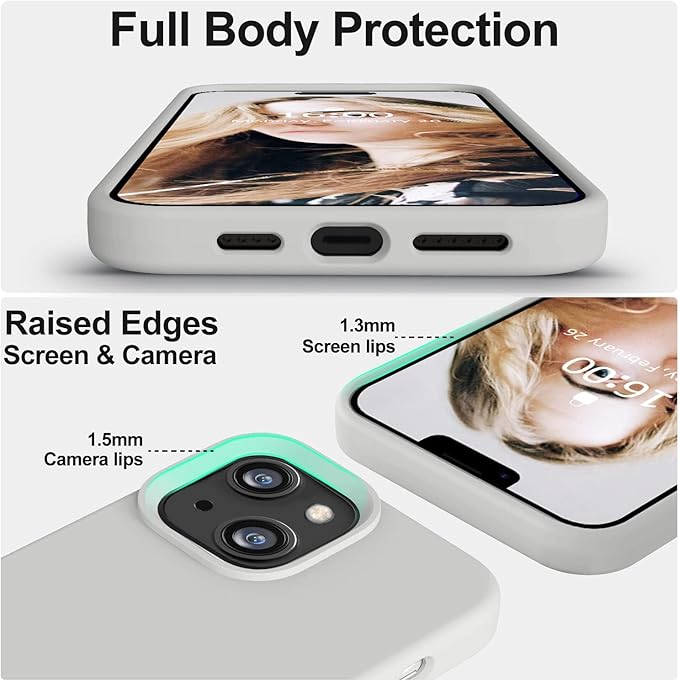 Vooii Compatible with iPhone 14 Case,[Silky Touch Premium Liquid Silicone] [Soft Anti-Scratch Microfiber Lining], Ultra Slim Shockproof Protective Case for iPhone 14 - Stone