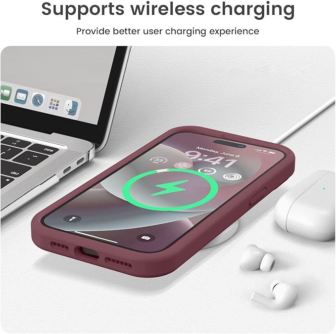 Vooii Compatible with iPhone 15 Pro Case, Upgrade Defender Liquid Silicone, [Enhanced Camera Protection] [Soft Anti-Scratch Microfiber Lining] Shockproof Phone Case iPhone 15 Pro 6.1 inch - Plum