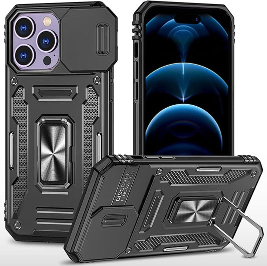 Case for iPhone 14 Pro Phone Case with Camera Cover, with Ring Holder Kickstand, with Magnetic Car Mount Function, for iPhone 14 Pro (Black)