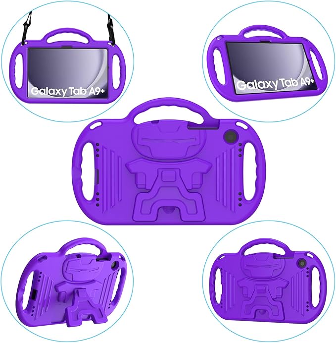 AVAWO Kids Case for Samsung Galaxy Tab A9+/A9 Plus 11 Inch 2023 Case, with Strap, Shockproof Lightweight Handle Stand 2023 Model (SM-X210/X216/X218), Purple