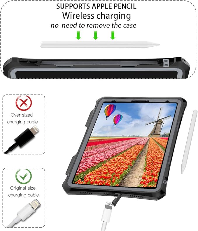 for iPad Pro 11 Case - Black Waterproof Case for iPad Pro 11 Inch 2020 2021 2022 New Clear Full Body Protection Bumper Case Shockproof Dustproof with Ring Stand Strap Built in Pen Holder