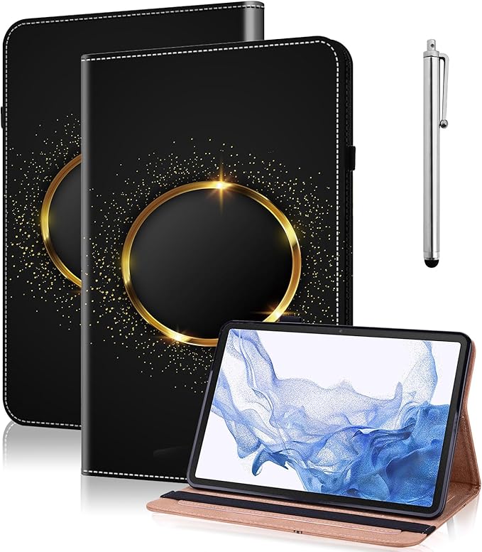 Case for Lenovo Tab M11 2024 11 inch,PU Leather Stand Flip Cover with Card Solts Elastic Band for Lenovo Tab M11 Tablet - Gold Hoop