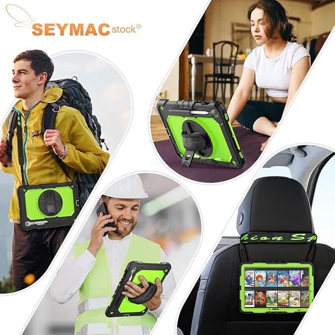 SEYMAC stock Case for Samsung Galaxy Tab S10 Lite / S10 FE / S9 FE 5G / S9 Tablet Case 10.9''/ 11'' Protective with Screen Protector, Pen Holder, 360 Rotate Stand, Hand Strap, Shoulder Strap, Green1