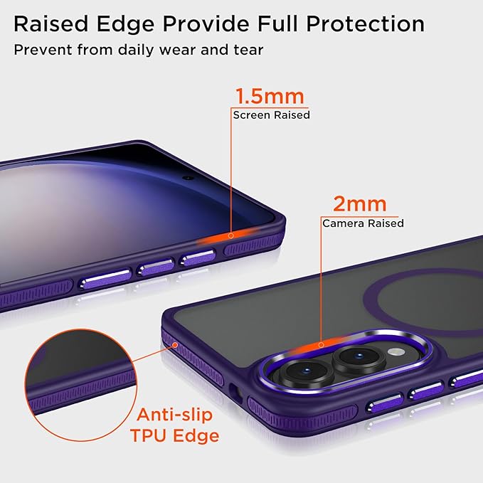 Case for Samsung Galaxy S25 Edge, Fits for Magsafe, Anti-Scratch Translucent Matte Cover [Non-Slip Grip], Color Hybrid Magnetic Phone Case for Galaxy S25 Edge, Drop Resistant (Dark Purple)