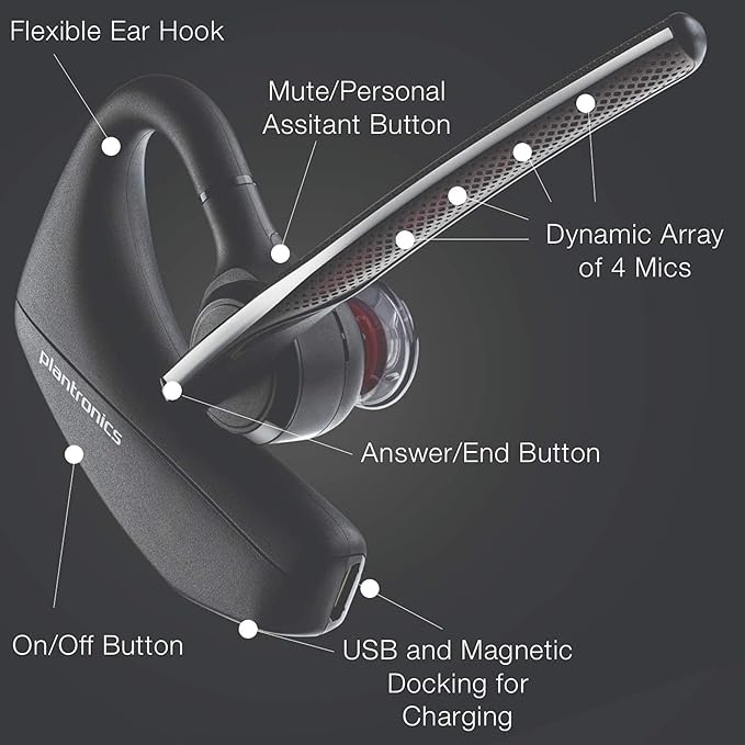 Plantronics Voyager 5200 Bluetooth Headset Bundle - Noise Canceling Wind Blocking Mic for Calls, Zoom Meetings, 6 Hours Rechargeable Battery, Travel Charging Case Included 203500-101, GTW Cloth