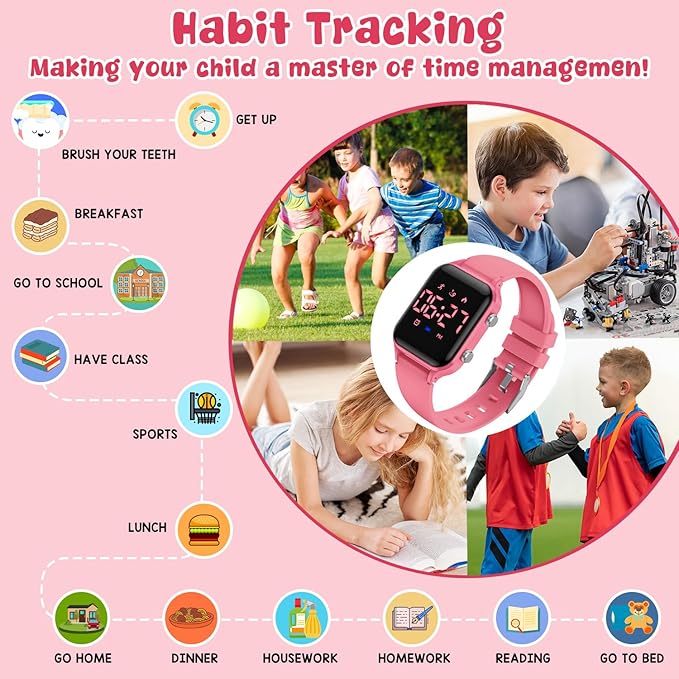 Kids Digital Watches for Boys Girls, Sports Watch with Fitness Tracker, Pedometer, Alarm Clocks, Stopwatch, No App Needed Waterproof Kids Watch, Gift for Teens Student Girls Boys Ages 5-14