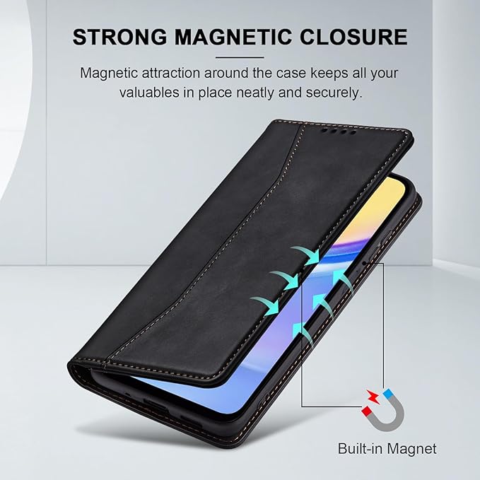 Jasonyu Flip Wallet Case for Samsung Galaxy A15 5G,Leather Magnetic Folio Cover with Card Holder,Kickstand - TPU Shockproof Durable Protective Phone Case,Black