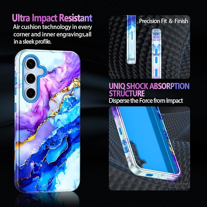 Casetego for Galaxy S24 FE Case,Compatible with MagSafe,[Military Grade Drop Test] Full Body Protection Slim Shockproof Rugged Marble Women Case for Samsung Galaxy S24 FE 6.7 inch,Azure Blue