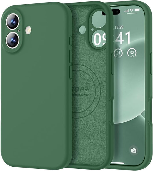 Vooii Magnetic Compatible with iPhone 17 Case (Compatible with Magsafe) (Upgraded Camera Protection) Liquid Silicone Shockproof Full Body Protective Phone Cover for Women Men, Green, 6.3"