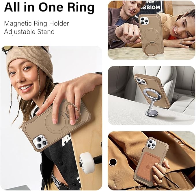 Designed for iPhone 14 Pro Max Case with Magnetic Stand [Military Drop Protection][Compatible with Magnet] Shockproof 14 Pro Max Phone Case with Ring Holder, Khaki