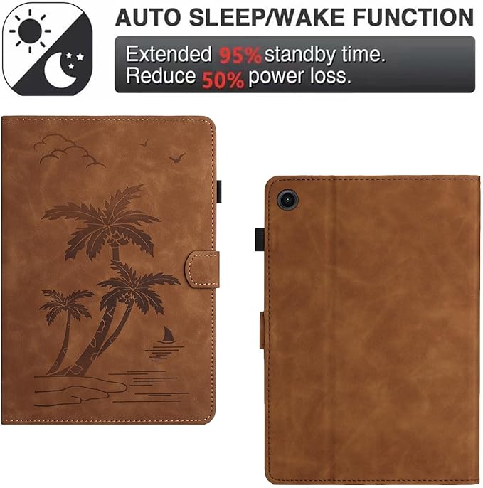 Case for Samsung Galaxy Tab A9 Plus 11 Inch 2023 2024 SM-X210/X216/X218, PU Suede Leather Stand,Coconut Tree Embossed Cover for Galaxy Tab A9+/A9 Plus, with Card Holder & Auto Sleep/Wake,Brown