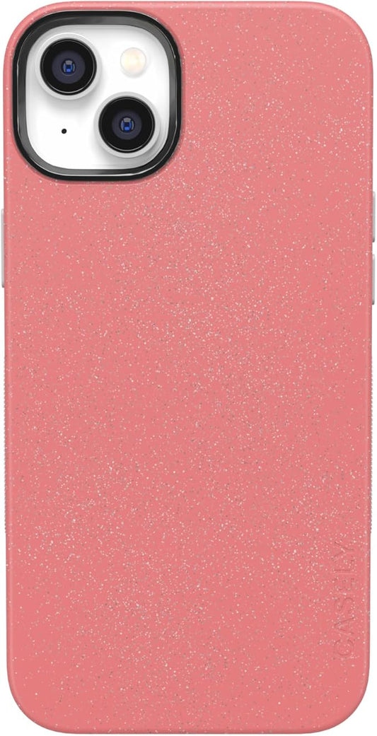 Casely iPhone 14 Case | Starfish Wishes | Coral Pink Shimmer Glitter | Bold Protective Design | Compatible with MagSafe