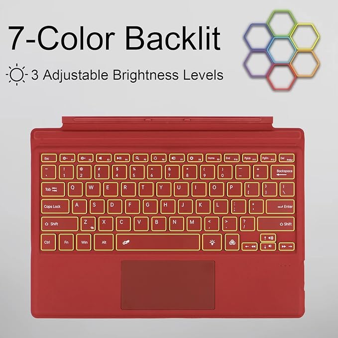 Type Cover for Microsoft Surface Pro 7+ / Pro 7 / Pro 6 / Pro 5 / Pro 4 / Pro 3, 12.3 inch, Ultra-Slim Wireless Tablet Keyboard with Multi Touchpad Bluetooch (Rose)