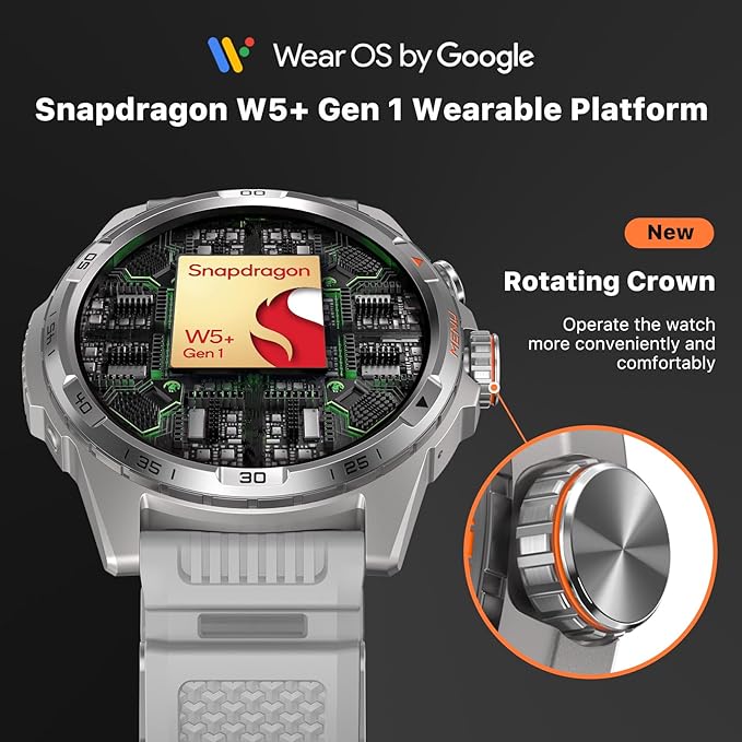 Ticwatch Atlas Smartwatch for Men Android Wear OS Smart Watch Outdoor 90 Hrs Battery 110+ Workout Modes Heat Map Fall Detection Health Fitness Tracker 5ATM GPS Compass Android Compatible Only