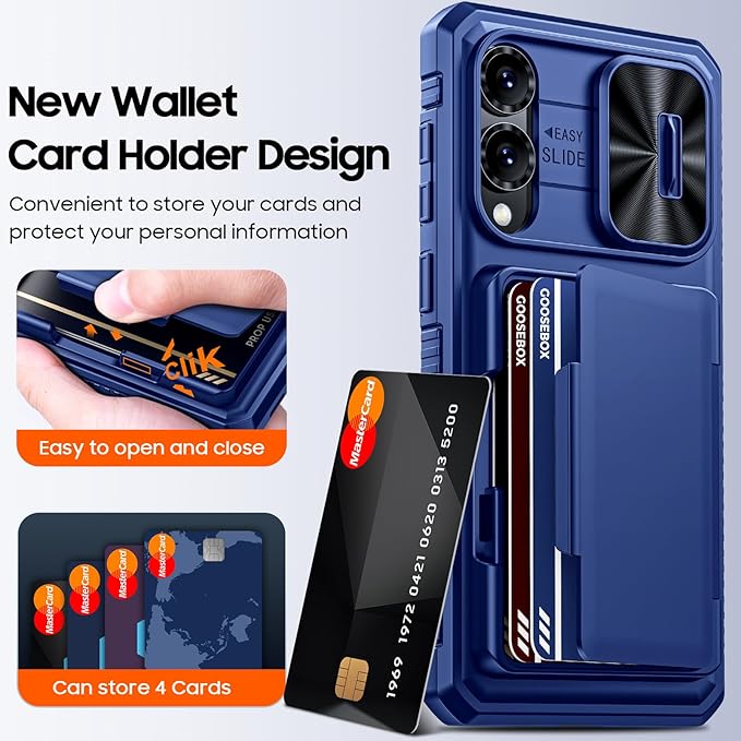 for Samsung Galaxy S25 Edge Case Wallet with RFID [Cards Holder][Camera Cover][Edge Raised] Full Body Shockproof Silicone Protective Phone Case for Galaxy S25 Edge 2025 (Blue)