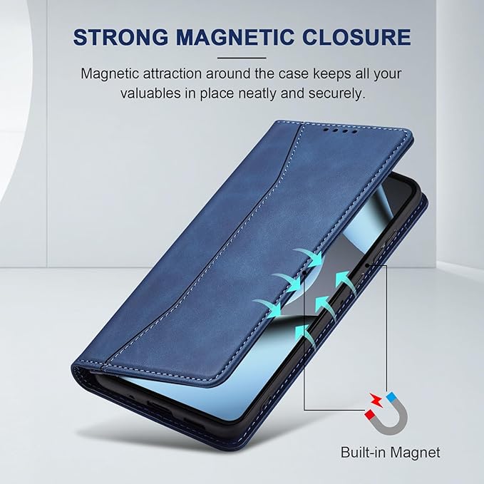 Jasonyu Flip Wallet Case for Google Pixel 10/10 Pro 5G,Leather Magnetic Folio Cover with Card Holder,Kickstand - TPU Shockproof Durable Protective Phone Case,Blue