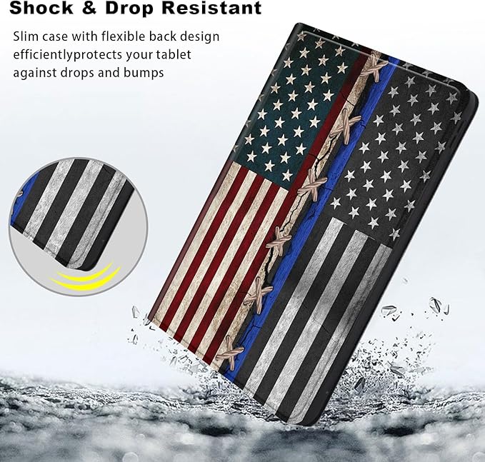 Slim Case for Samsung Galaxy Tab S10 FE / S9 FE 5G 10.9" & Tab S9 11", PU Leather Protective Cover, Multi-Angle Stand, Auto Sleep/Wake, American Flag