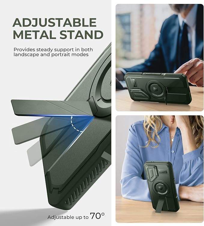 Dexnor for Samsung Galaxy S24 FE Case with Camera Cover & Adjustable Kickstand & Built-in Screen Protector, Magnetic Rugged Shockproof Bumper Cases Heavy-Duty Magnetic Protective Cover,Army Green