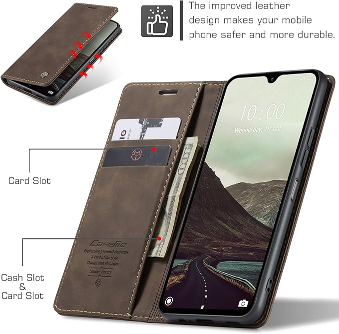 for Xiaomi Redmi 14C Case, Flip Wallet Leather Case with Card Holder Magnetic Closure Shockproof Kickstand Protective Phone Cases Cover for Redmi 14 C, Coffee