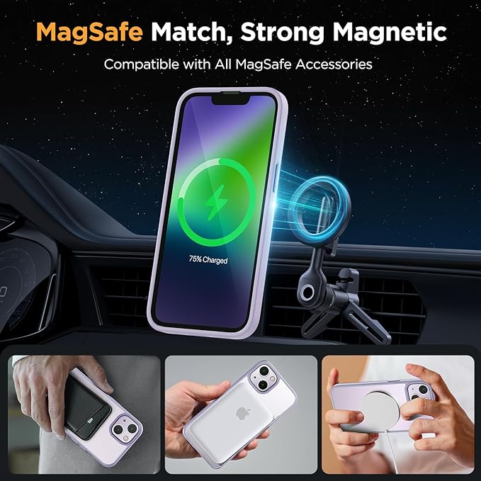 Miracase Magnetic for iPhone 14 Case 6.1 inch (Compatible with MagSafe)（with 2X Screen Protectors） Military-Grade Protection, Anti-Fingerprint Translucent Matte Phone Case Cover, Light Purple