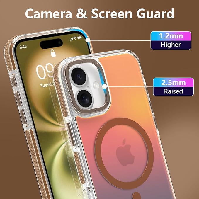 MOWIME Magnetic Case for iPhone 16 Plus [Compatible with Magsafe] [Cute Fashion Fluorescent Design] [1 Screen Protector] Slim Translucent Matte Case for iPhone 16 Plus 6.7" 2024, Desert