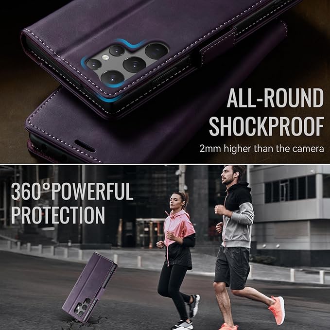 Wallet Case for Samsung Galaxy S23 Ultra Leather Wallet Flip Cover with Card Holder, Kickstand, Magnetic Closure, RFID Blocking TPU Shockproof Phone Case Compatible with S23 Ultra, Purple