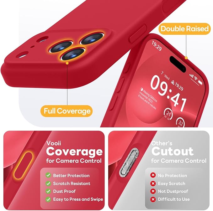 Vooii Magnetic Compatible with iPhone 17 Pro Case (Compatible with Magsafe) (Upgraded Camera Protection) Liquid Silicone Shockproof Full Body Protective Phone Cover for Women Men, Red, 6.3”