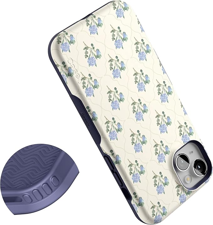 Casely iPhone 14 Case | Vintage Garden | Blue Hydrangea | Bold Protective Design | Compatible with MagSafe