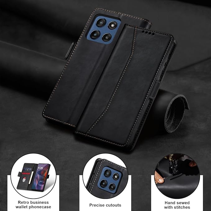 Jasonyu Flip Wallet Case for Moto G Stylus 5G (2025),Leather Magnetic Folio Cover with Card Holder,Kickstand - TPU Shockproof Durable Protective Phone Case,Black